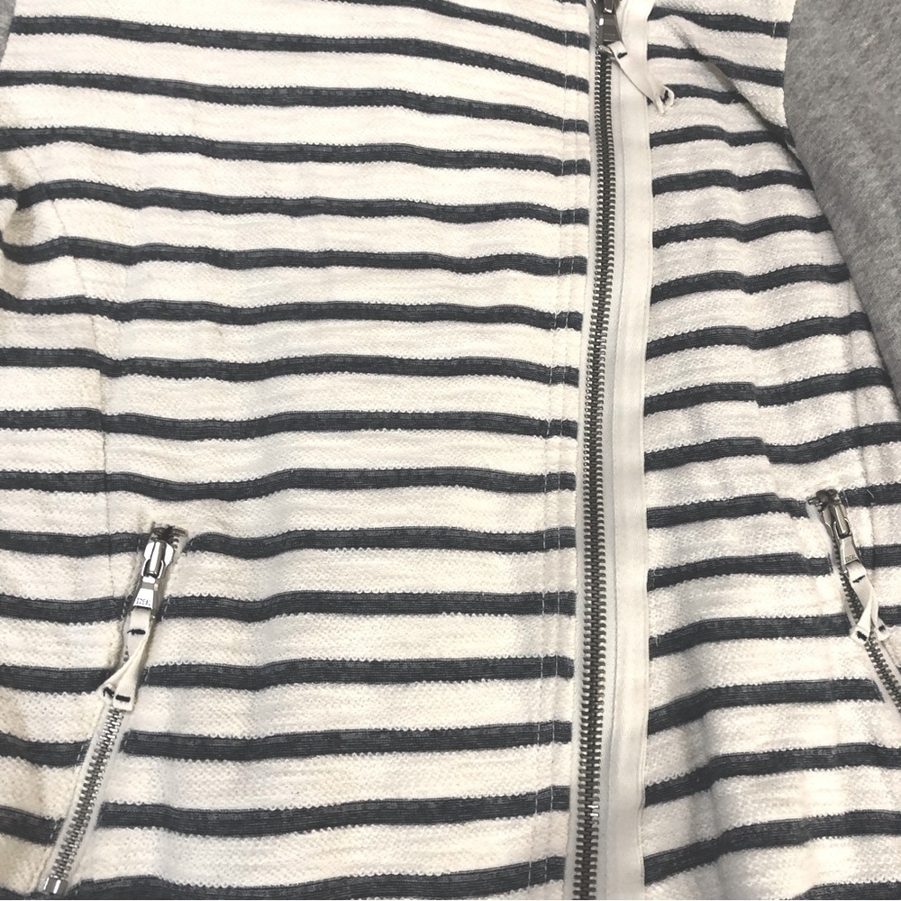 LOU & GREY Anthropologie Moto Jacket Grey & White Stripes Assymetrical Zip sz L - Picture 4 of 13